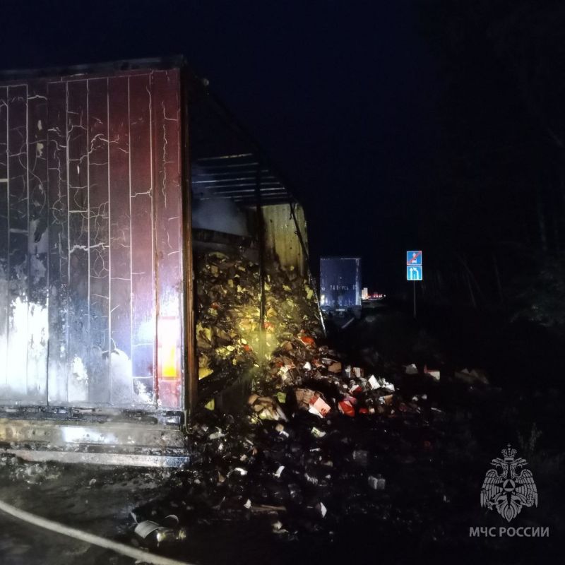 Вспыхнул на ходу. Возгорание прицепа со стеклянной посудой ликвидировали пожарные подразделения на трассе М-7 в Лысковском округе